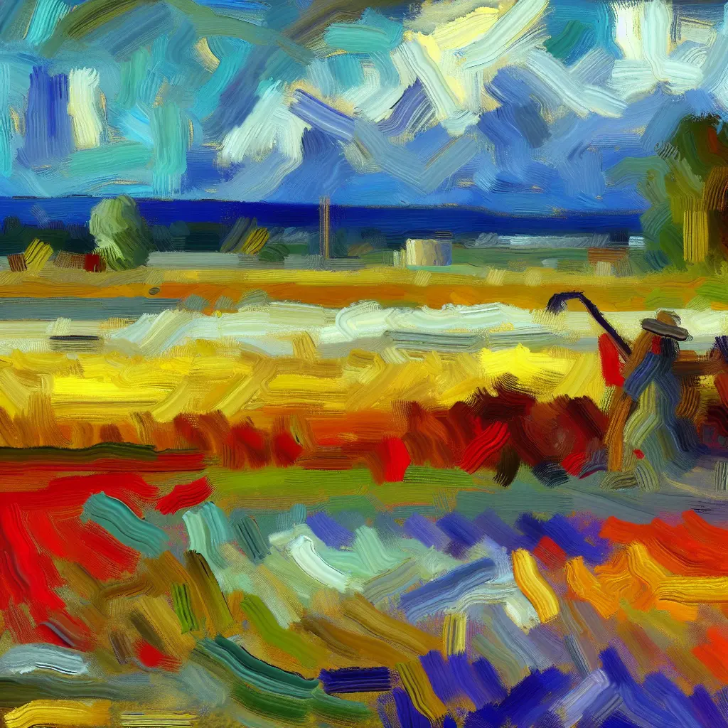 Абстрактний пейзаж у стилі Анатолія Криволапа, яскраві кольори