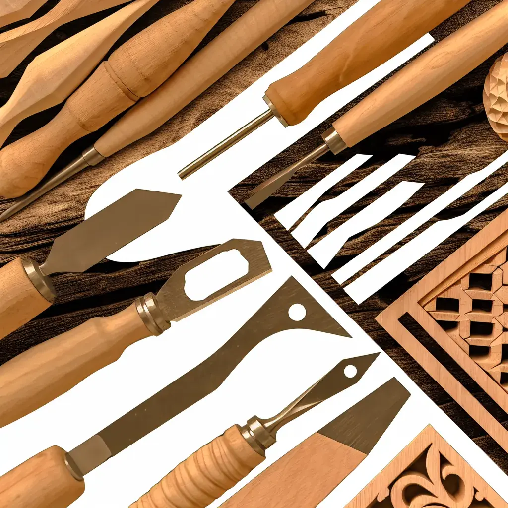 Базові інструменти для різьблення по дереву: ножі, стамески та стружка на верстаті