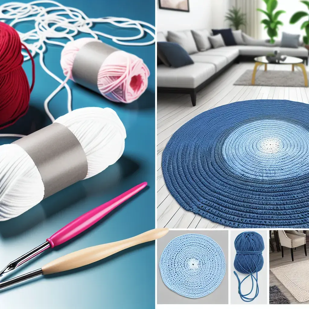 Матеріали для в'язання килимків: трикотажна пряжа, поліефірний шнур та гачки