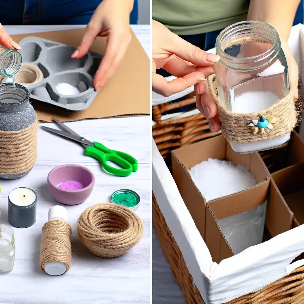 Стіл для рукоділля з еко-декором, джутовими кошиками та текстурними вазами своїми руками