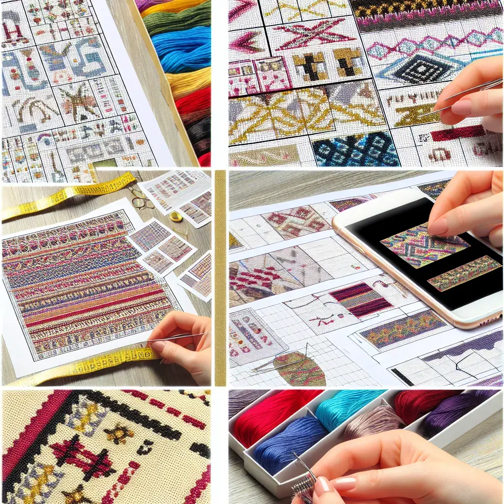 Готові схеми вишивки хрестиком на столі з нитками муліне та п'яльцями