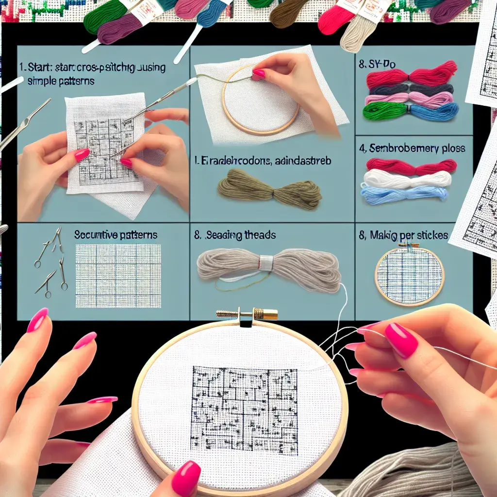 Матеріали для вишивки хрестиком: канва, муліне, п'яльці та ножиці