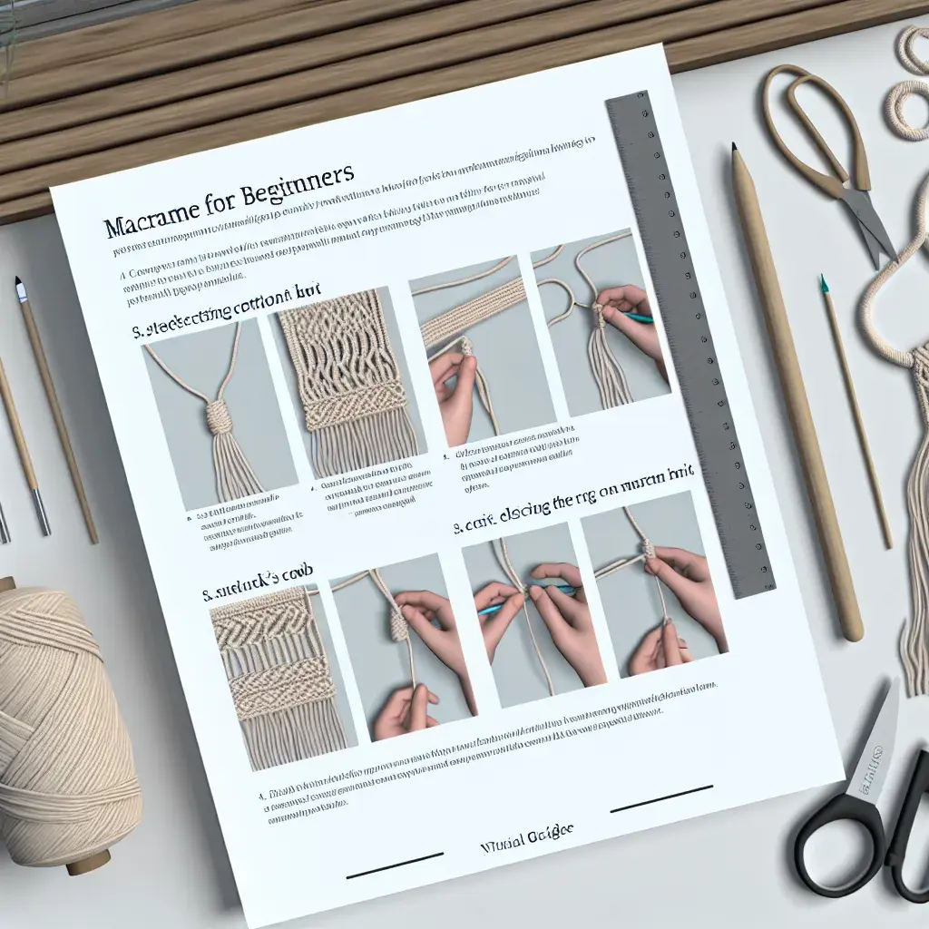 Матеріали для макраме: бавовняний шнур, ножиці, дерев'яна основа та сантиметрова стрічка