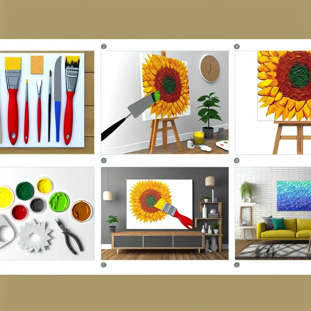 Об'ємна картина соняшника на мольберті в художній студії