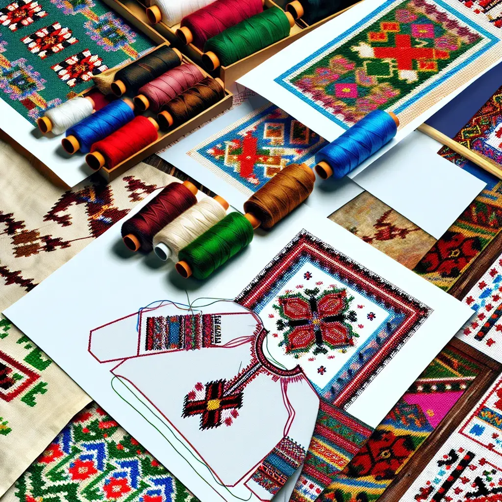 Паперова схема вишиванки з червоними та чорними нитками муліне і голкою