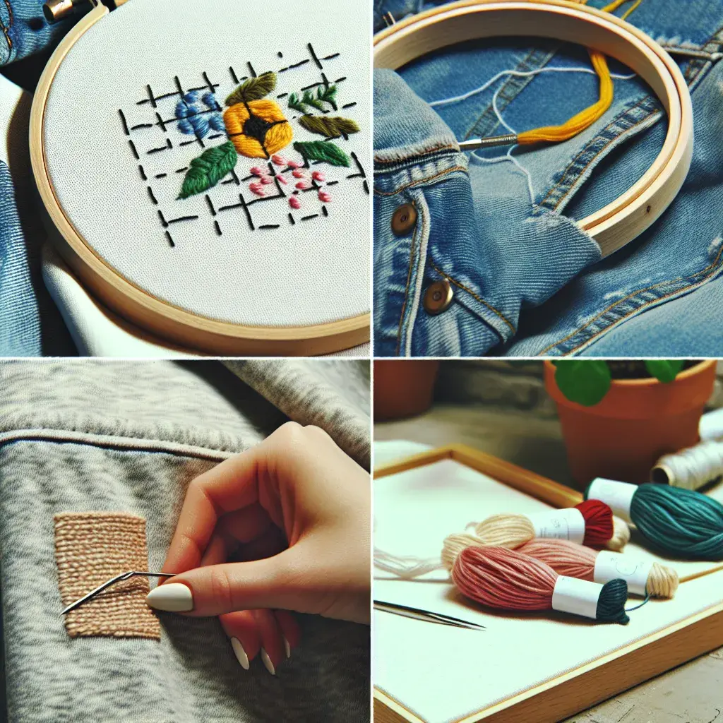 Сучасна модна вишивка на джинсовій куртці з ботанічними мотивами