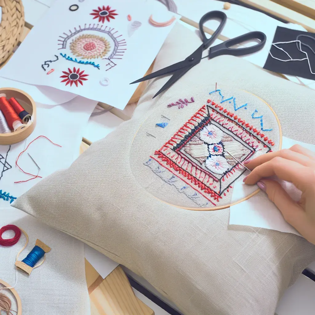 Сучасні вишиті подушки в інтер'єрі скандинавського стилю