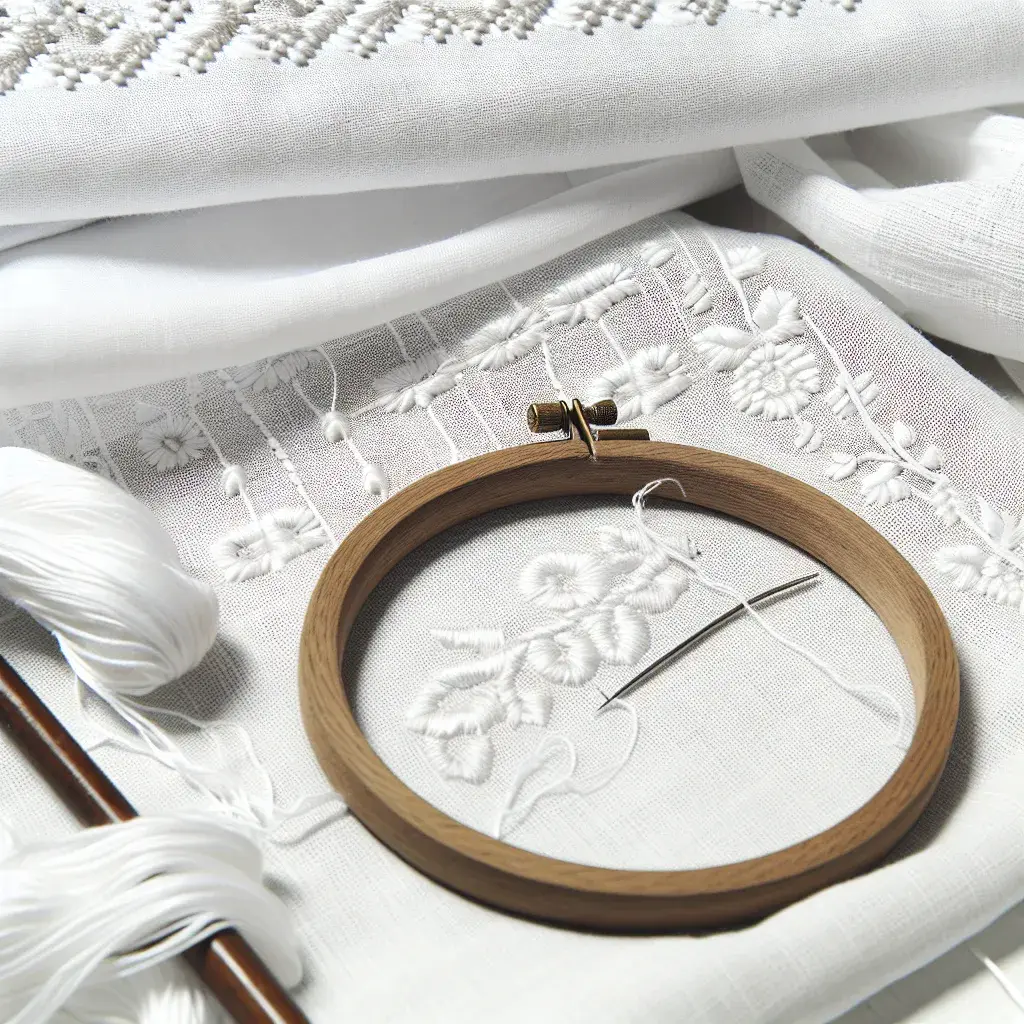 Макрозйомка решетилівської вишивки білим по білому на лляній тканині