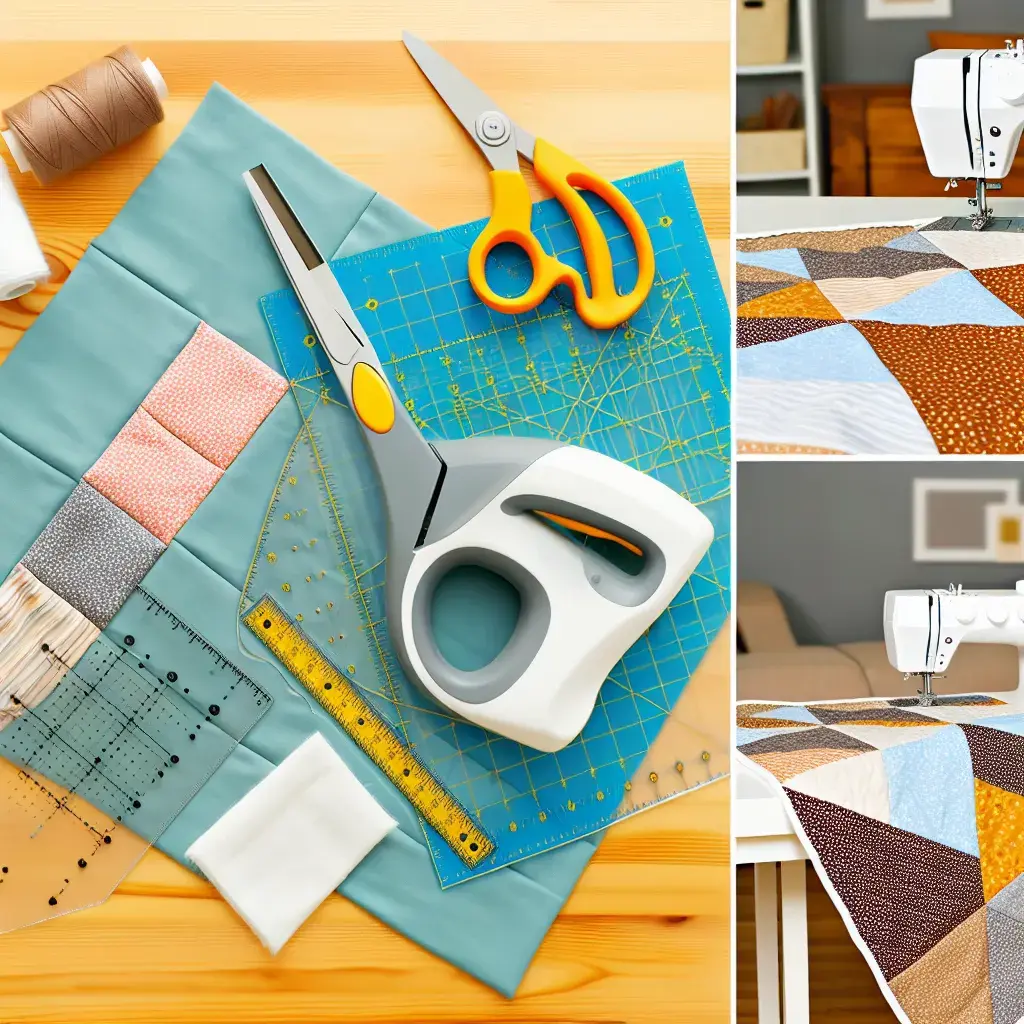 Інструменти для печворку: килимок, роликовий ніж, лінійки та тканина